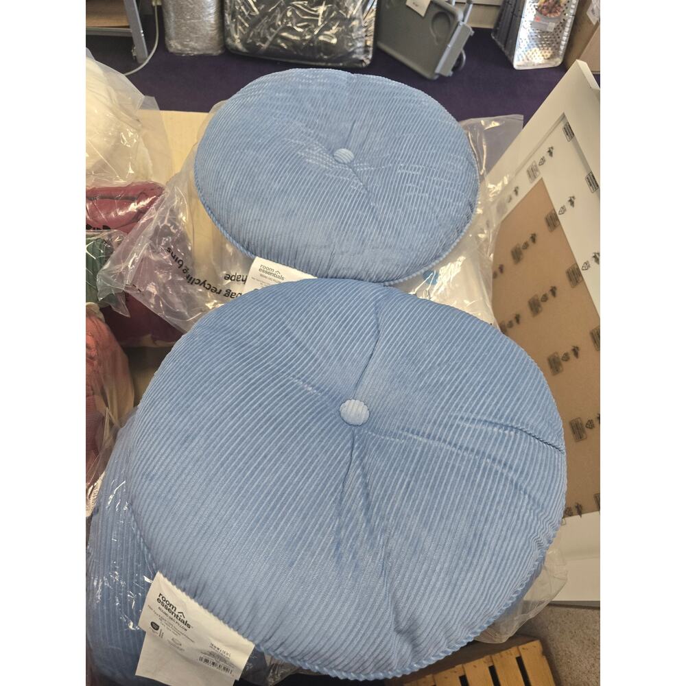 13062 Round Decorative Pillow Blue 16 X 16 Indoor Corduroy, 2-Pack New